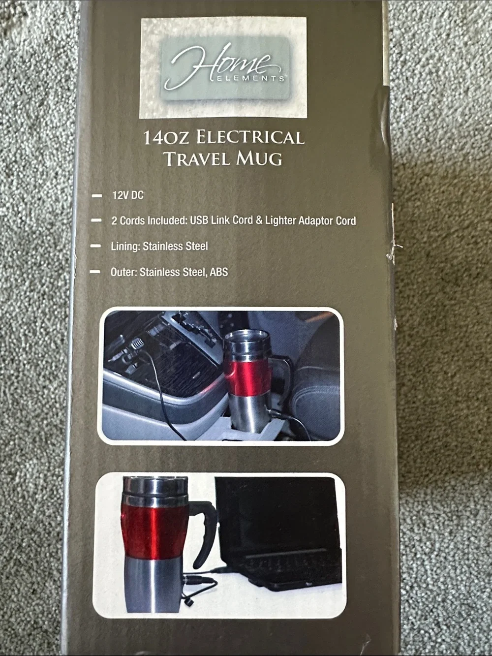 Element Electrical Travel Mug in Pink and Silver with Handle & Car Adapter